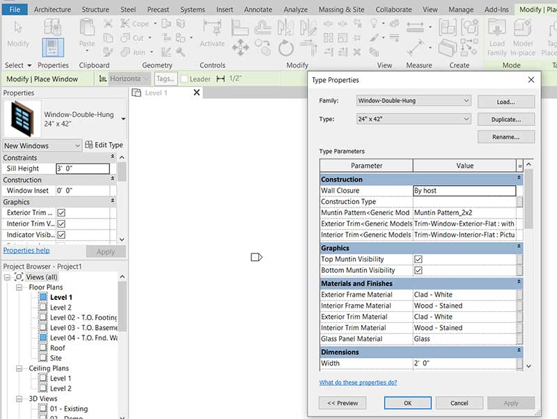 Revit system family for a window