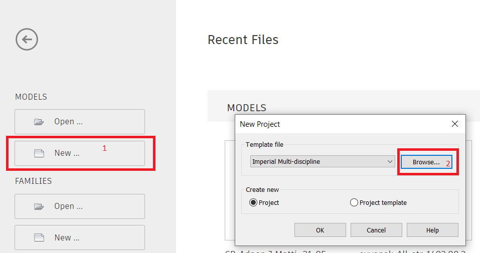 create a new Revit project