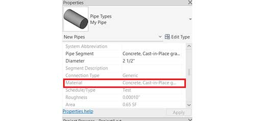 How to change a pipe material in Revit?